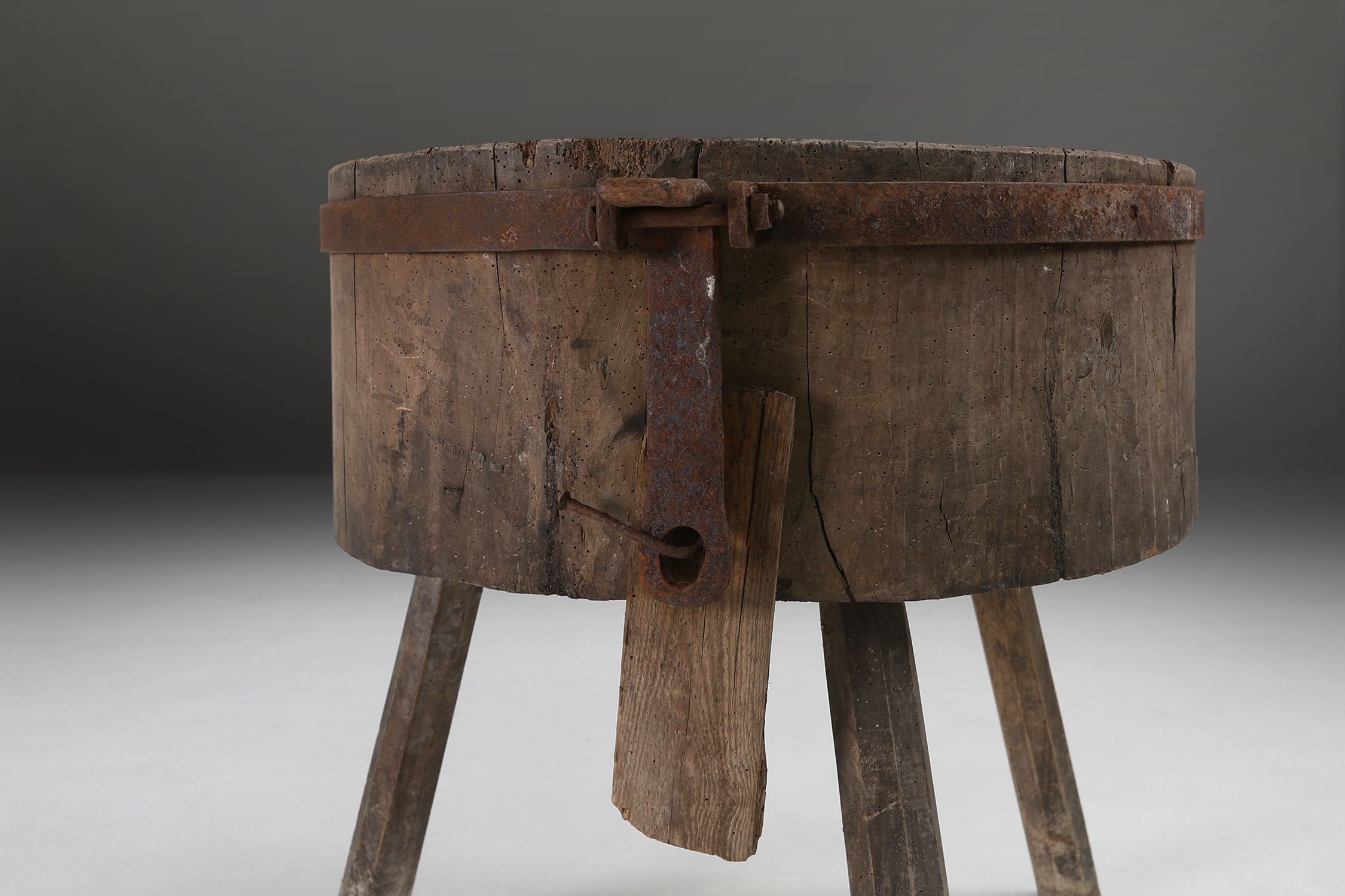 Large rustic French Chopping Block Table, France 1920sthumbnail